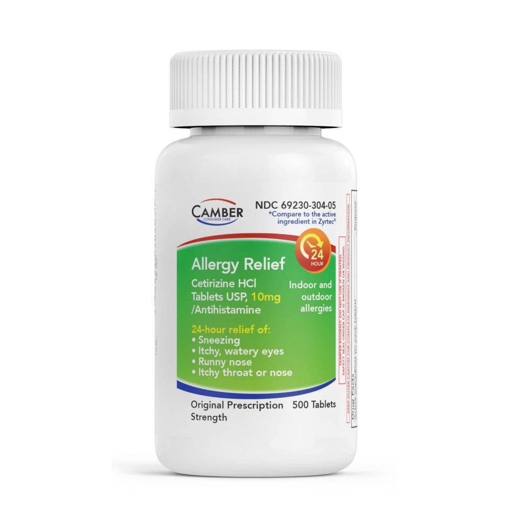 CAMBER PHARMACEUTICALS, INC Cetirizine HCI 10mg Tablets, 24-Hour Allergy Relief, Allergy Medication - 500 Count