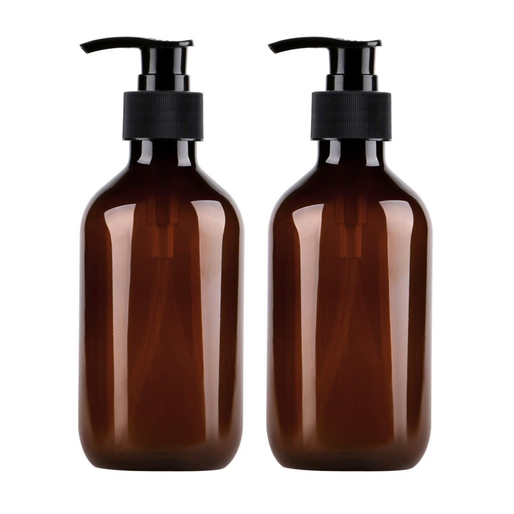 Plastic Soap Dispenser, Yebeauty Pump Bottle 10oz/300ml Empty Refillable Lotion Pump Dispenser Shampoo Bottles Containers with Pump Multipurpose for Cosmetic Kitchen Bathroom, 2-Pack Brown
