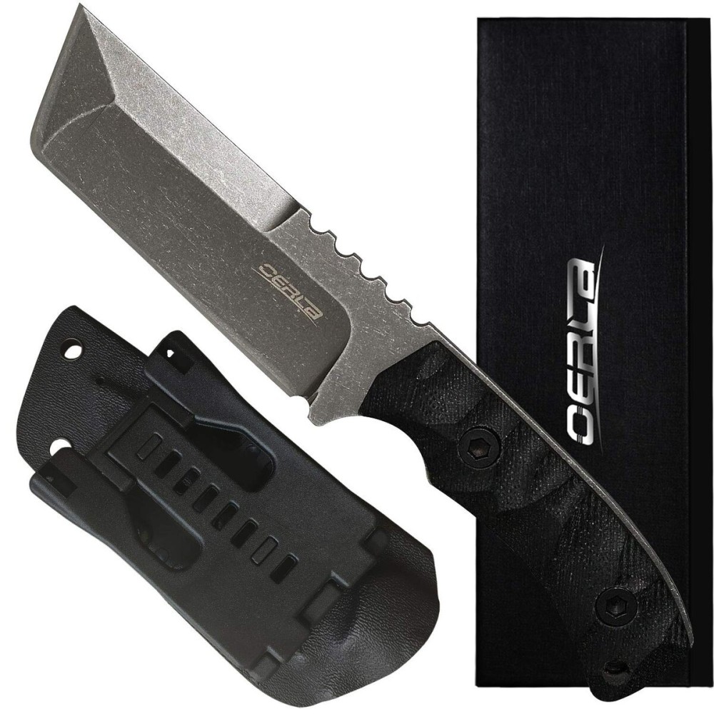 OERLA TAC Knives OLHM-012 Fixed Blade Outdoor Duty Small Cleaver Knife 420HC Stonewashed Stainless Steel Field Knife with G10 Handle Waist Clip EDC Kydex Sheath (Black)