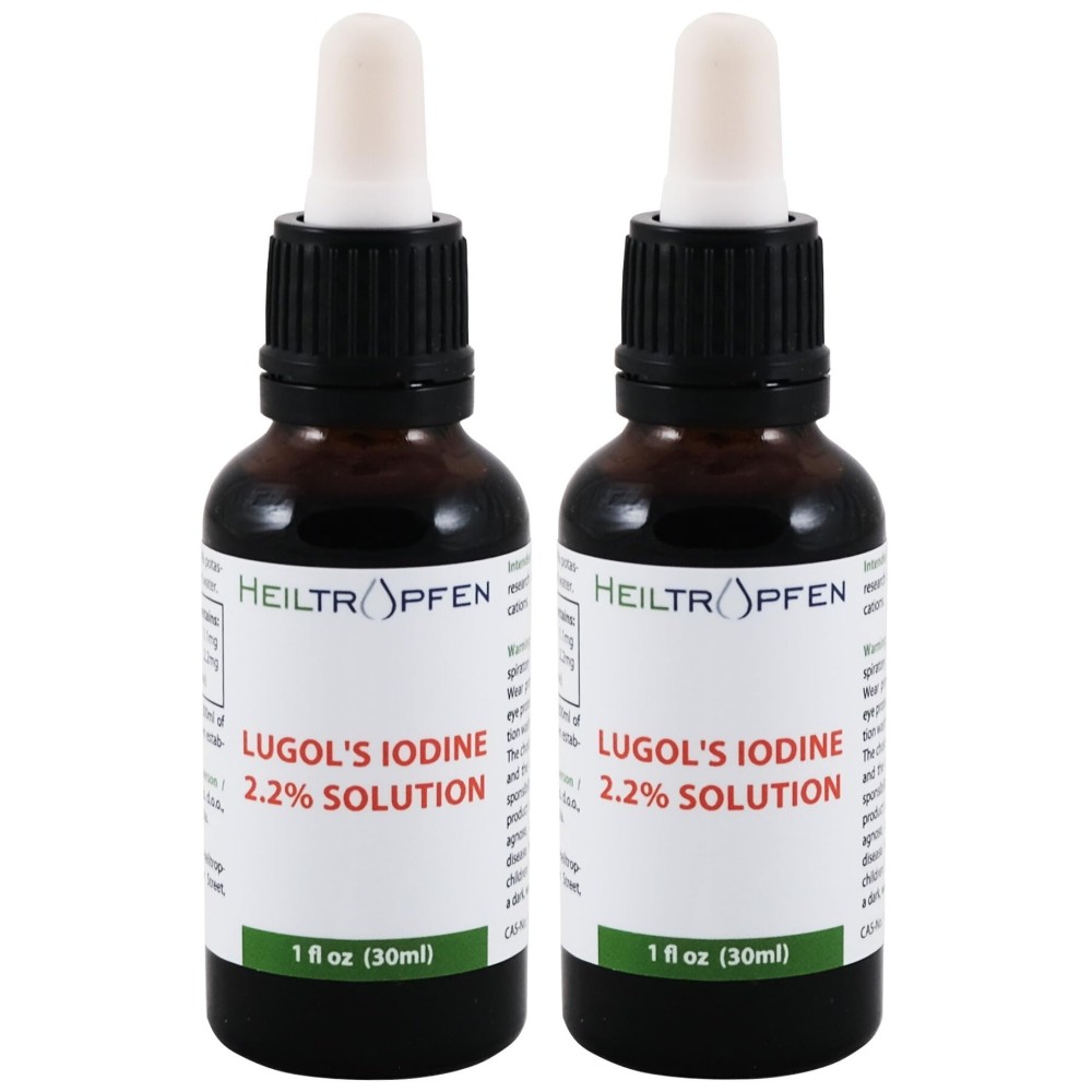 2X 2.2% Lugol\'s Iodine Solution 2x1 Fl Oz - 2x30 ml | Pharmaceutical Grade Ingredients | Third-Party Tested | Lugols Solution Made with Iodine and Potassium Iodide | Set of Two Bottles | Heiltropfen