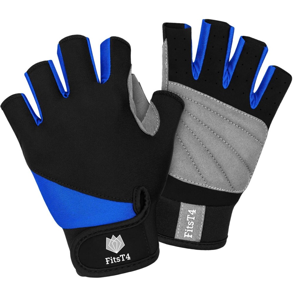 FitsT4 Sports Half Finger Padded Palm Gloves for Diving, Sailing, Jet Skiing, Stand-UP Boarding, Kayaking and Water Skiing, Suitable for Men&Women&Youth Blue S
