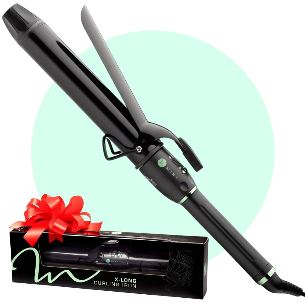 MINT Professional Extra Long Hair Curling Iron 1 1/2 inch | 2-Heater Ceramic Barrel That Stays Hot | 1.5 Inch Hair Iron Curler for Beach Waves | Travel-Ready International Dual Voltage