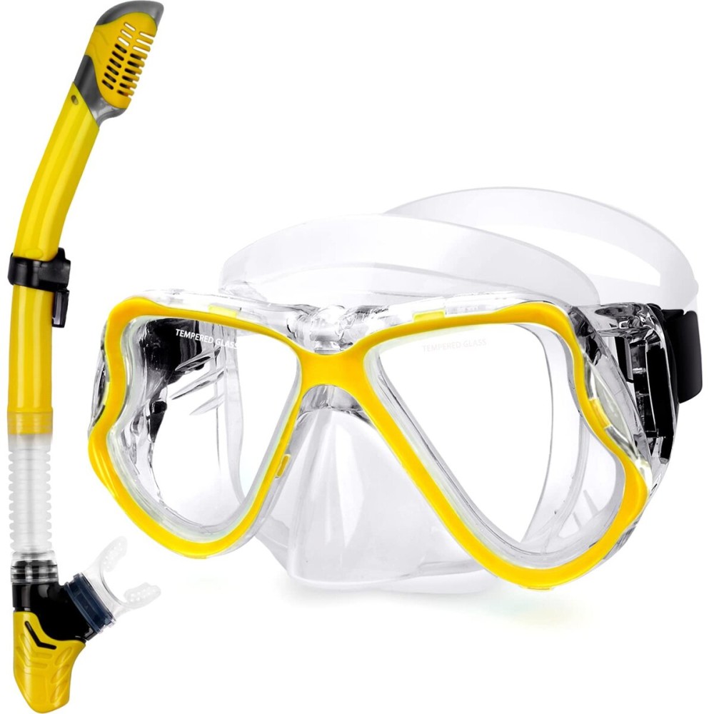 Greatever Dry Snorkel Set,Panoramic Wide View,Anti-Fog Scuba Diving Mask,Professional Snorkeling Gear for Adults