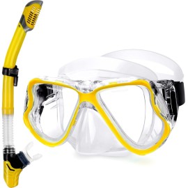 Greatever Dry Snorkel Set,Panoramic Wide View,Anti-Fog Scuba Diving Mask,Professional Snorkeling Gear for Adults