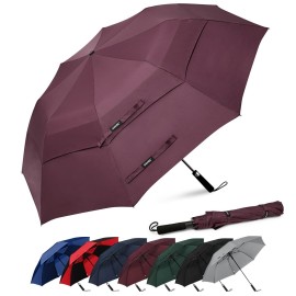 G4Free 62 Inch Portable Golf Umbrella Large Oversize Double Canopy Vented Windproof Waterproof Automatic Open Stick Umbrellas for Men and Women(Wine Red)