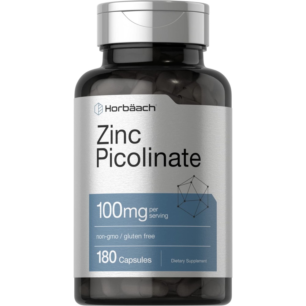 Horbach Zinc Picolinate 100mg | 180 Capsules | High Potency | Non-GMO, Gluten Free | Zinc Supplement