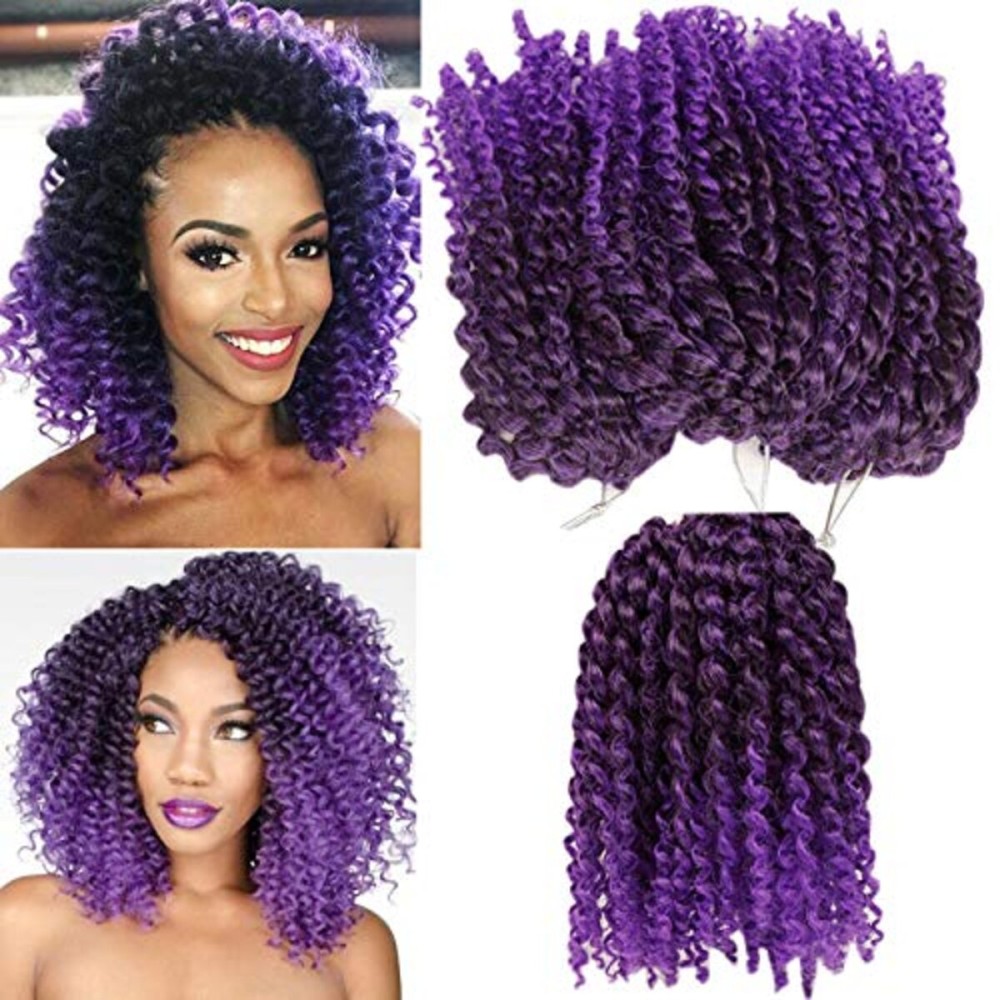 3pcs/pack Kinky Curl 8 Inch Afro Kinky Twist Hair Purple Soft Synthetic Crochet Braiding Hair Extention (Tpurple)