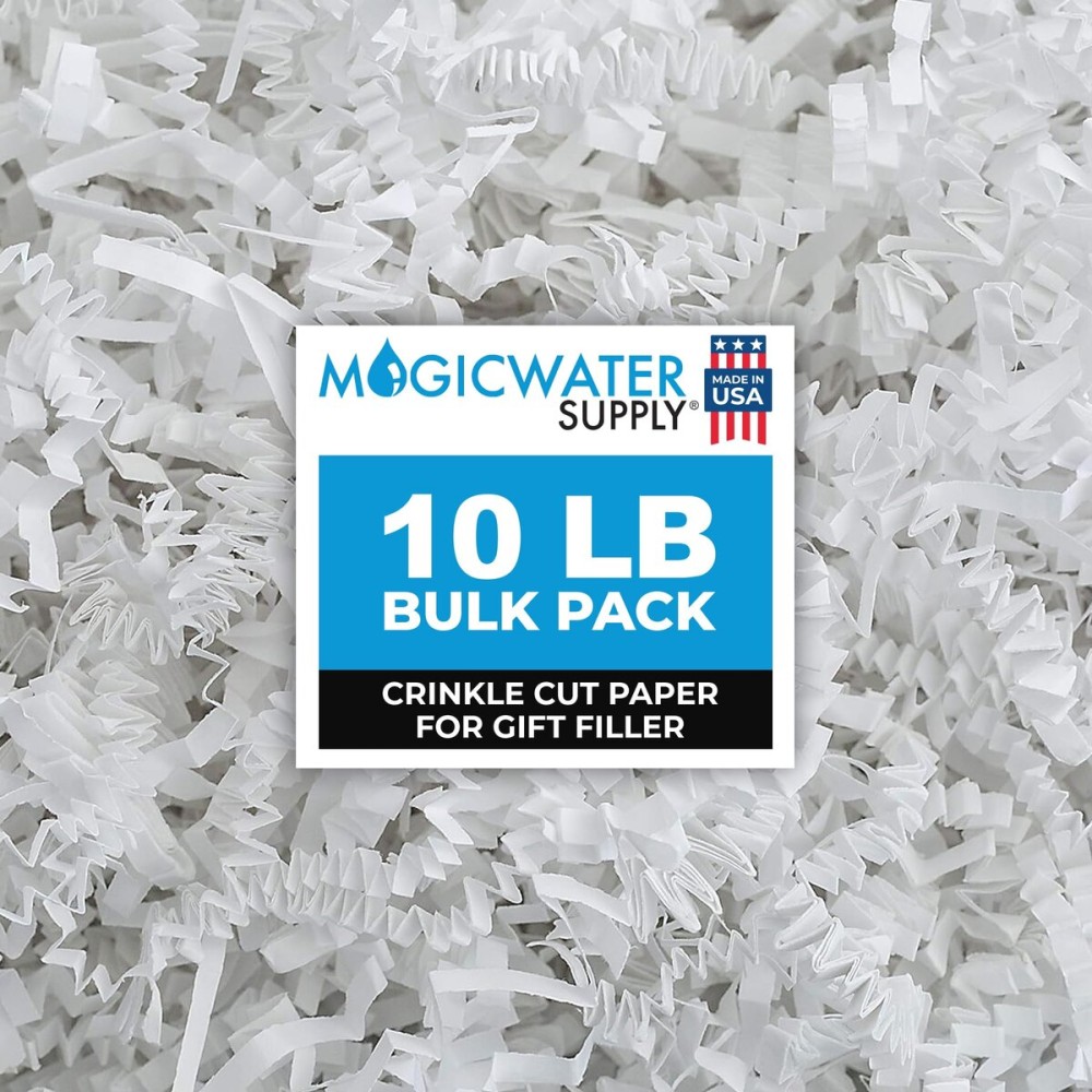 MagicWater Crinkle Cut Paper for Gift Baskets - 10LB - White - Perfect for Shredded Paper Filler, Basket Filler, Gift Boxes, Bridesmaid Gifts, Christmas Stuffers & More - Ideal for All Occasions