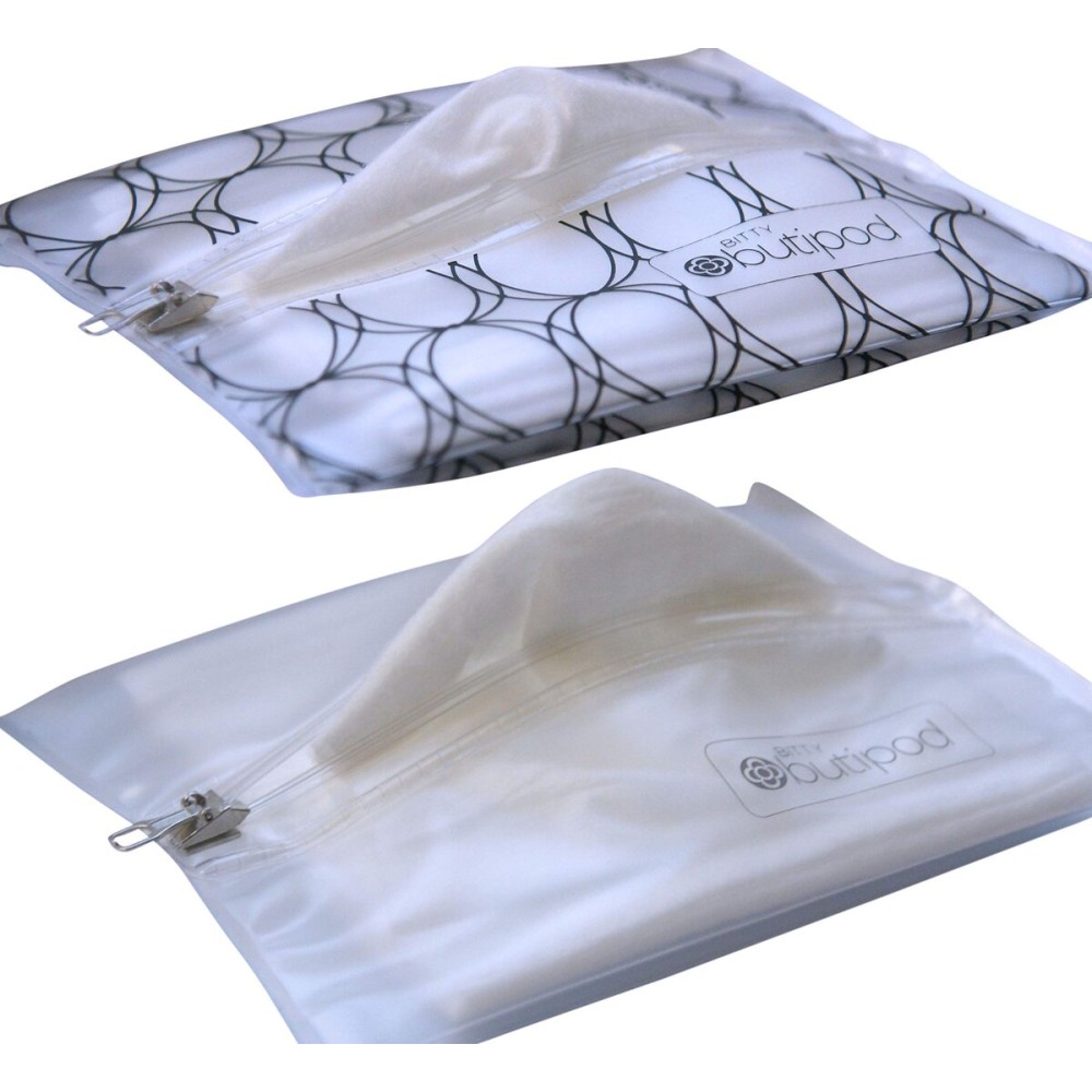 Butipods Bitty Reusable Stay Moist Wet Wipe Pouch | Slim Case Travel Holder | Great for Hand and Face Wipes | Set of 2 (Bitty | mini size | Black and Clear)