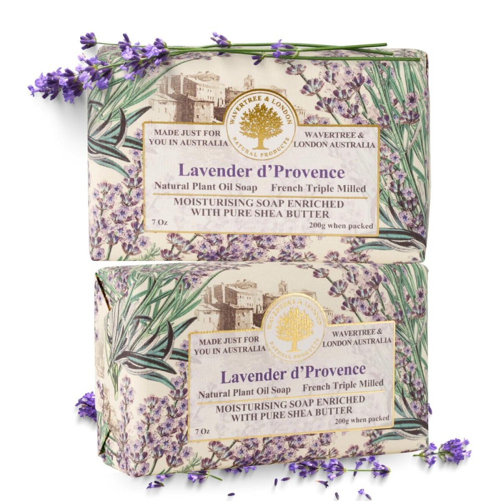 Wavertree & London Lavender Scented Natural Soap Bars (Pack of 2), 7oz Moisturizing French Triple Milled Soap Bars enriched with shea butter - Pure Plant Oil Bath & Body Bar for All Skin Types