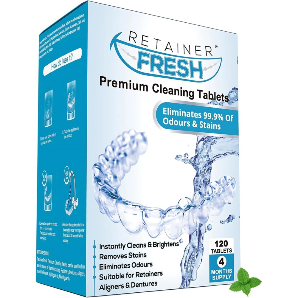 Retainer Cleaner Tablets - 120 Tablets 4 Month Retainer Fresh - Retainer Cleaning Tablets, Mouth Guard Cleaner, Denture Cleaner, Aligner Cleaner, Brite Retainer Tablets
