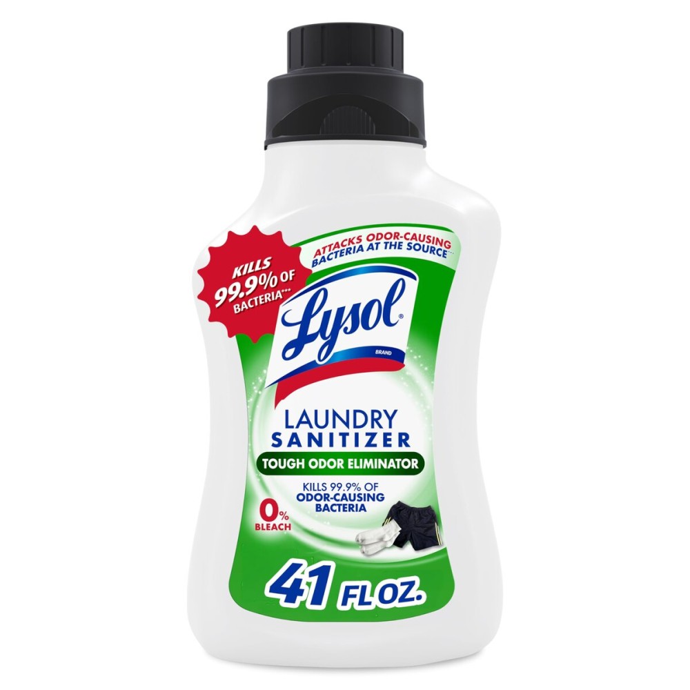 Lysol Tough Odor Eliminator Laundry Sanitizer Additive, Sanitizing Liquid for Gym Clothes and Activewear, 0% Bleach, Eliminates Odor Causing Bacteria, 41oz