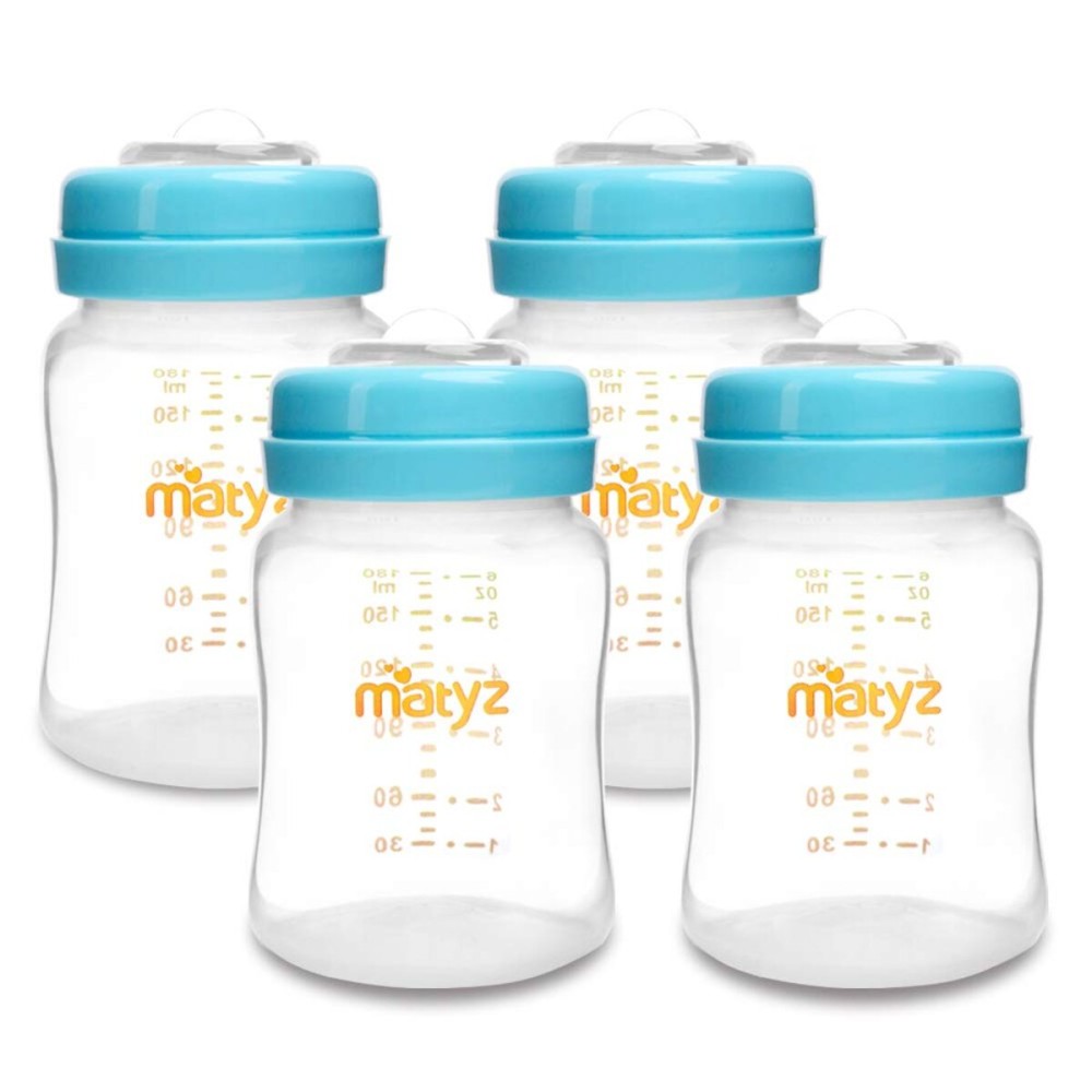 Matyz 4-PACK Wide Mouth Breast Milk Storage Containers With Lids (Blue, 6oz Each) - Freezer Safe Breastmilk Storage Bottles - Breast Pump Accessories For Medela Spectra Avent Breast Pumps