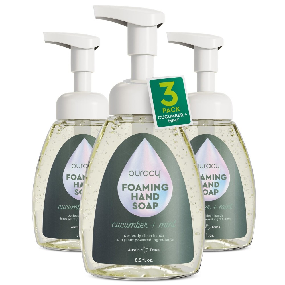 Puracy Foaming Hand Soap - Plant-Powered Natural Hand Soap As Seen on TikTok, Non-Toxic, Sulfate-Free Liquid Soap, Moisturizing Foam Handwash Liquid (Cucumber & Mint, 12 fl oz, 3-Pack)