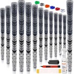 SAPLIZE Cross Cord Golf Grips Set of 13 Grips with Tape or Full Regripping Kit, Std/Mid/Jumbo, Low Taper Design, Multi-compound Hybrid, Anti-Slip Golf Club Grips, CL03 Series, Mid-Size, Grey