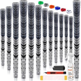 SAPLIZE Cross Cord Golf Grips Set of 13 Grips with Tape or Full Regripping Kit, Std/Mid/Jumbo, Low Taper Design, Multi-compound Hybrid, Anti-Slip Golf Club Grips, CL03 Series, Mid-Size, Grey