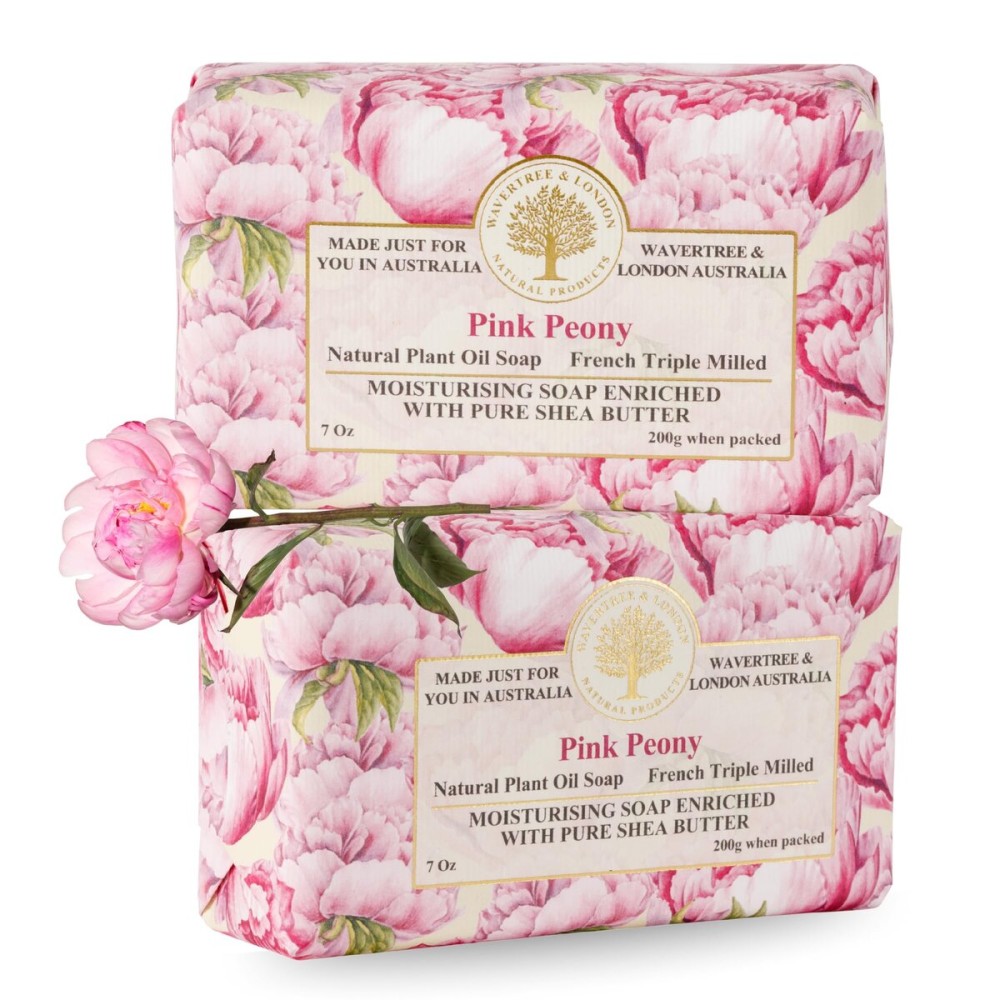 Wavertree & London Pink Peony Scented Natural Soap (2 Bars), 7oz Moisturizing French Triple Milled Soap Bars enriched with shea butter - Pure Plant Based Bath & Body Bars for All Skin Types