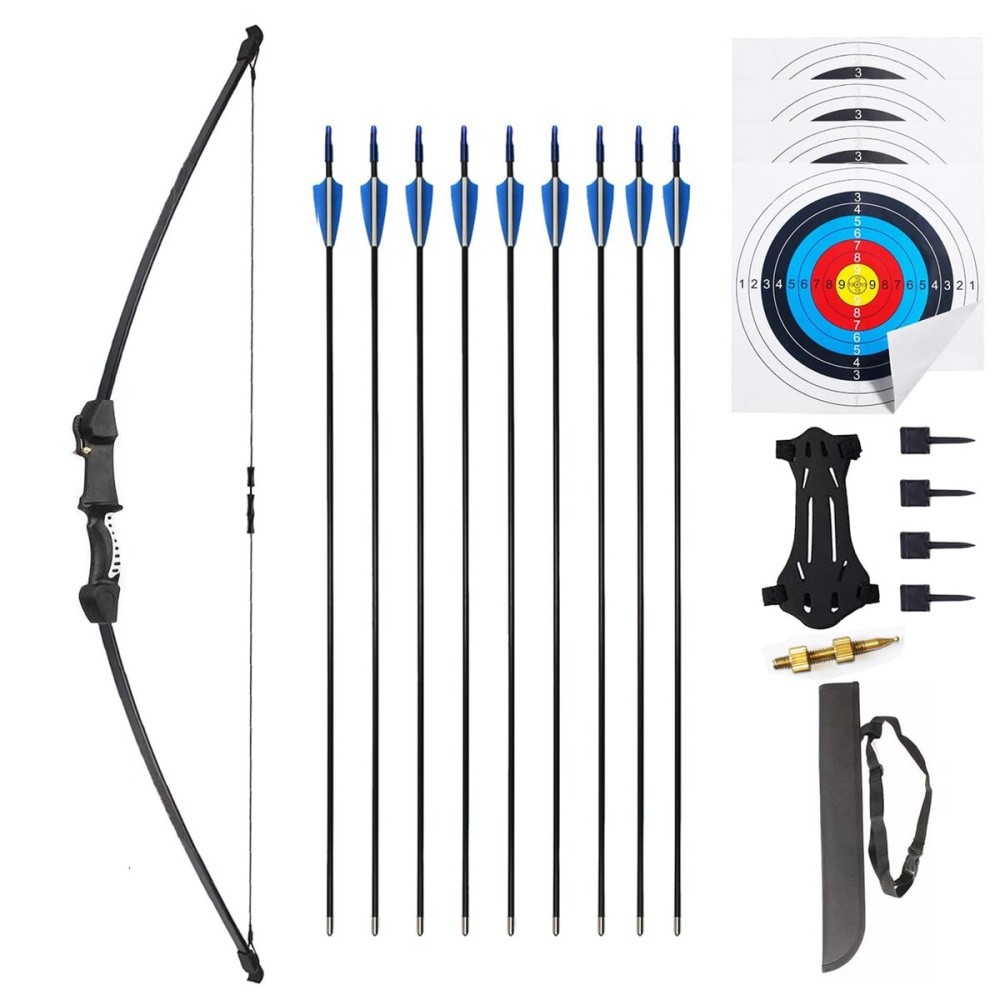 45 Youth Bow and Arrows Set for Kids 8-12 Teens Recurve Archery Beginner Gift Longbow Kit 9 Arrows, 4 Target Face Toy for Backyard Game Age 12-14 14-16 Black
