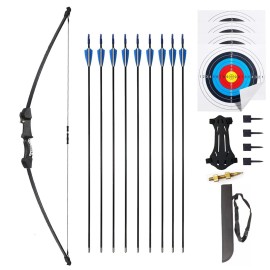 45 Youth Bow and Arrows Set for Kids 8-12 Teens Recurve Archery Beginner Gift Longbow Kit 9 Arrows, 4 Target Face Toy for Backyard Game Age 12-14 14-16 Black