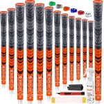 SAPLIZE Cross Cord Golf Grips Set of 13 Grips with Tape or Full Regripping Kit, Std/Mid/Jumbo, Low Taper Design, Multi-compound Hybrid, Anti-Slip Golf Club Grips, CL03 Series, Mid-Size, Orange