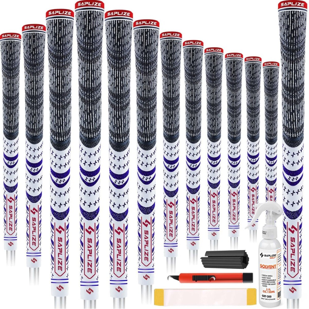 SAPLIZE Cross Cord Golf Grips Set of 13 Grips with Tape or Full Regripping Kit, Std/Mid/Jumbo, Low Taper Design, Multi-compound Hybrid, Anti-Slip Golf Club Grips, CL03 Series, Standard, White