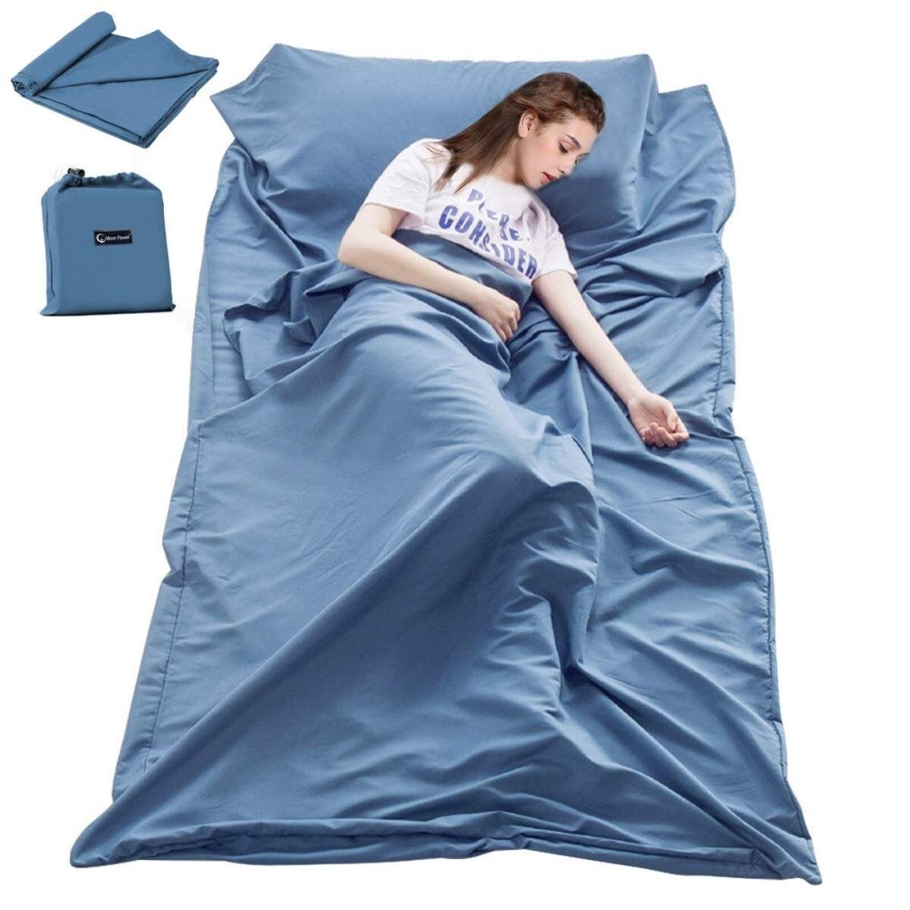 Mannice Sleeping Bag Liner Travel Camping Sheet Lightweight Hotel Compact Sleep Bag Sack (82.7 X 63 Inch, Blue)
