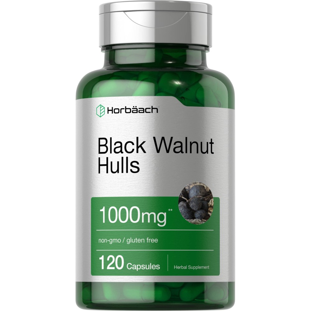 Horbaach Black Walnut Hulls Capsules | 1000 mg | 120 Count | Herbal Supplement | Non-GMO & Gluten Free