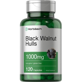 Horbaach Black Walnut Hulls Capsules | 1000 mg | 120 Count | Herbal Supplement | Non-GMO & Gluten Free