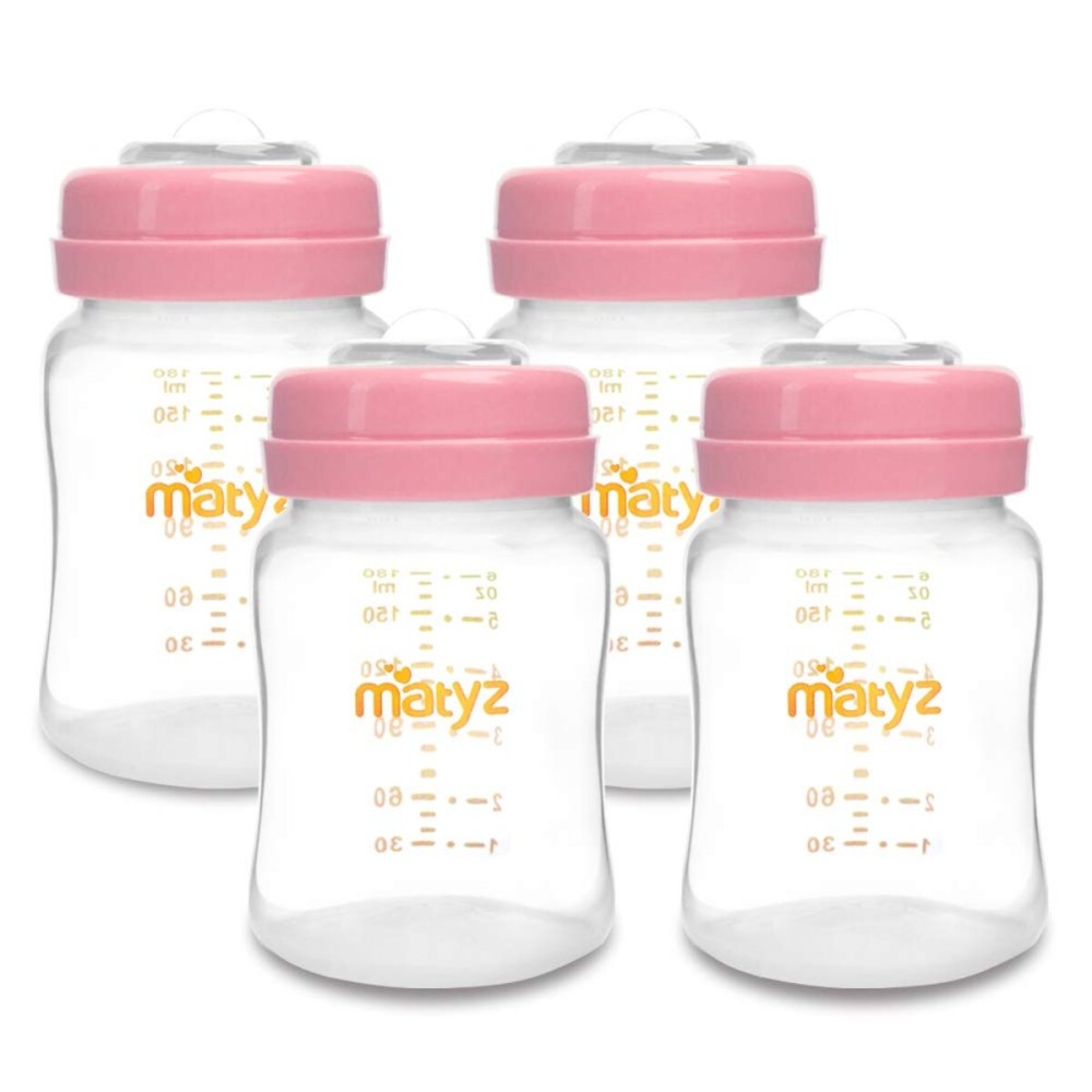 Matyz 4-PACK Breast Milk Collection And Storage Bottles (Pink, 6oz Each) - No BPA Breastmilk Storage Containers With Lids - Pumping Storage Bottles For Philips Avent Medela Spectra Breast Pumps