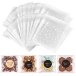 NPLUX 200PACK Self Sealing Cellophane Treat Bags Clear Cookie Bags for Gift Giving with Stickers(White Polka Dot, 4X4INCH)