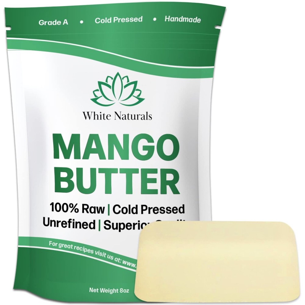 Mango Butter Raw Organic Unrefined Natural Pure Skin & Hair Moisturizer, Cold Pressed, Use with Shea in DIY Whipped Body Butter, Soap Making, Mango Seed Body Lotion, Lip Balm Hand Cream 16oz Block