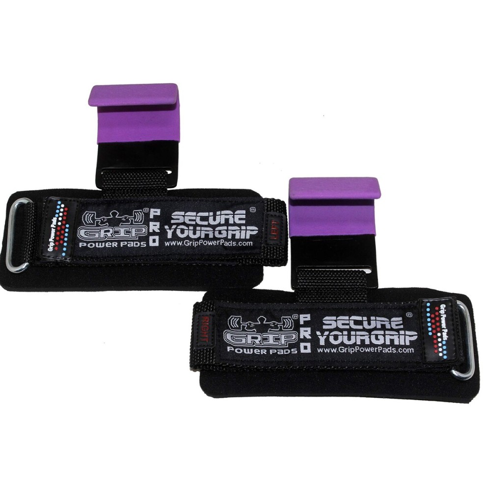 Heavy Duty PRO Metal Lifting Steel Hooks Power Weightlifting Set of 2 Premium Thick Padded Workout Hook Gloves (Women-Wrist Size Small/Medium, Purple 1)