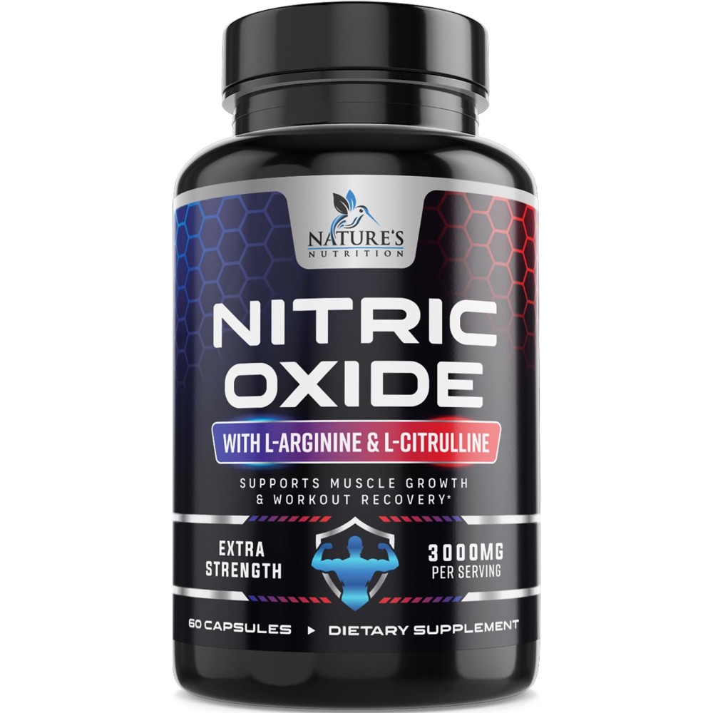 Nitric Oxide Booster Extra Strength 3000mg - 3X Strength L-Arginine & Citrulline, Best Nitric Oxide Supplements for Men, Supports Muscle, Heart Health, Energy Supplement, Bottled in USA, 60 Capsules