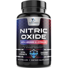 Nitric Oxide Booster Extra Strength 3000mg - 3X Strength L-Arginine & Citrulline, Best Nitric Oxide Supplements for Men, Supports Muscle, Heart Health, Energy Supplement, Bottled in USA, 60 Capsules