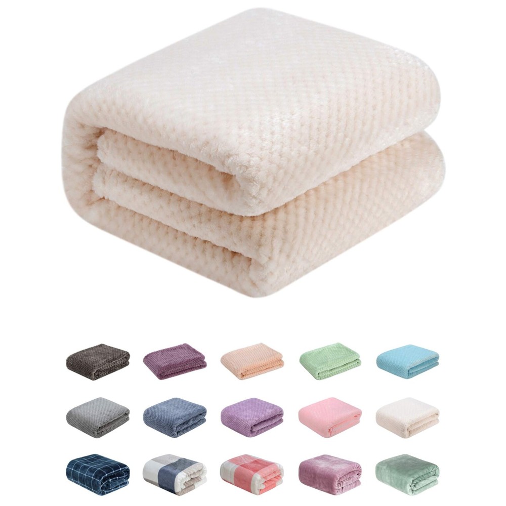 Fuzzy Throw Blanket, Plush Fleece Blankets for Adults, Toddler, Boys and Girls, Warm Soft Blankets and Throws for Bed, Couch, Sofa, Travel and Outdoor, Camping (Throw(50x70), L-Cream)