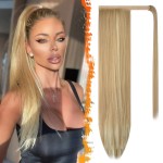 BARSDAR Light Ash Blonde Mix Straight Ponytail Extension - 26 Inch Long Straight Wrap Around Ponytail for Women, Clip in Ponytails Hair Extensions Synthetic Blonde Pony Tails Hairpieces Daily