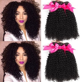 Hermosa 10A Brazilian Curly Hair 3 Bundles Curly Weave Human Hair Unprocessed Brazilian Virgin Hair Black Color (14 16 16 Inch, Natural Black)