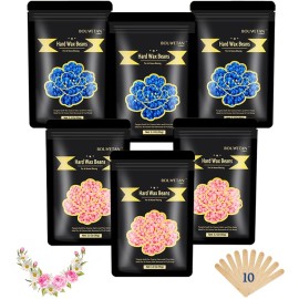 Bouvetan 1.3Lb/21oz Wax Beads for Brazilian, Eyebrow, Face, Bikini, Legs, Arms Waxing - 6 Packs with 10 Wax Spatulas for Women and Men