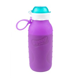 Purple 16 oz Squeasy Snacker Spill Proof Silicone Reusable Pouch - for Soft Foods and Liquids - Water, Apple Sauce, Yogurt, Smoothies, Baby Food - Dishwasher Safe