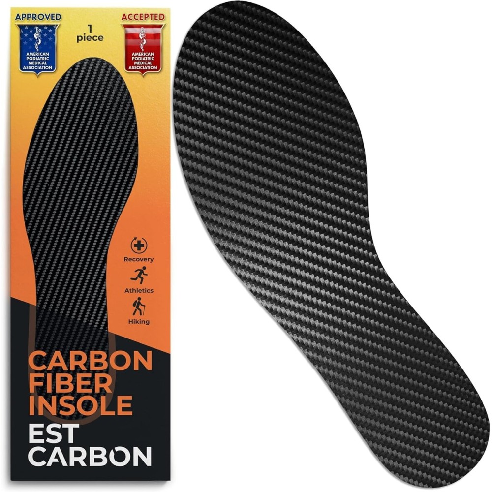 EstCarbon - Carbon Fiber Insole - 1 pc, Men 6, Women 7 - Unisex Orthotic Shoe Insert - Stiff Foot Plate - Turf Toe, Hallux Rigidus, Flat Feet, Plantar Fasciitis, Mortons Extension