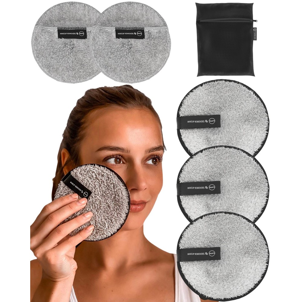 Ogato Reusable Makeup Remover Cloth - 6pc Face Pads, Makeup Eraser Cloth Wipes for All Skin Types - Washable Microfiber Make Up Reusable Cotton Rounds for Face - With Free Laundry Bag