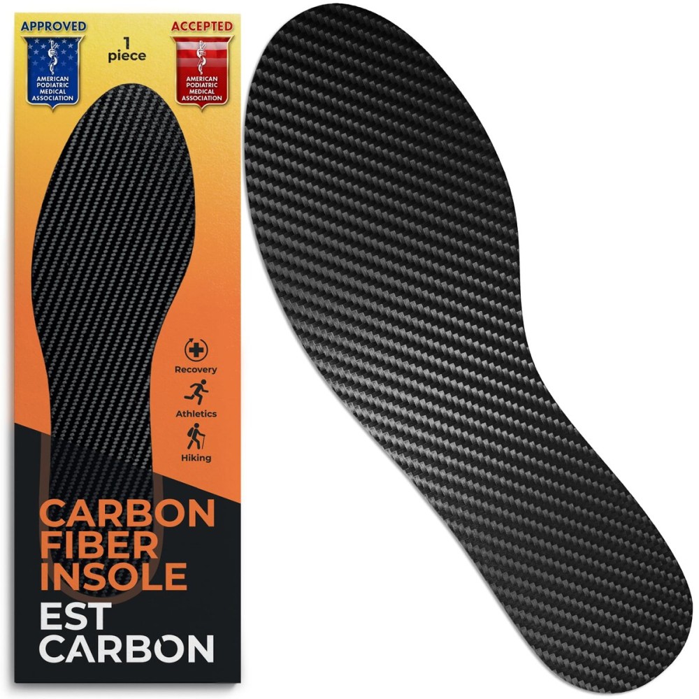 EstCarbon - Carbon Fiber Insole - 1 pc, Men 12-12.5, Women 13 - Unisex Orthotic Shoe Insert - Stiff Foot Plate - Turf Toe, Hallux Rigidus, Flat Feet, Plantar Fasciitis, Mortons Extension