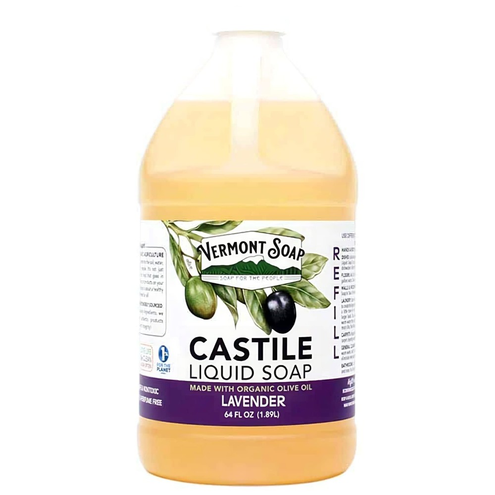 Vermont Castile Soap Lavender, Gentle Liquid Soap for Sensitive Skin & Natural Body Wash, Organic Hair Shampoo for Oily Hair, Aloe Castile Soap for Men & Women - 64 Oz