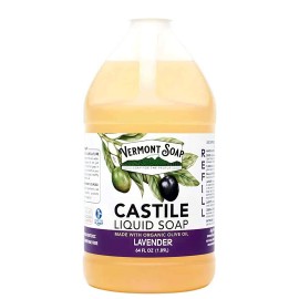 Vermont Castile Soap Lavender, Gentle Liquid Soap for Sensitive Skin & Natural Body Wash, Organic Hair Shampoo for Oily Hair, Aloe Castile Soap for Men & Women - 64 Oz