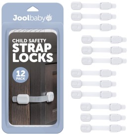 Child Safety Strap Locks (12 Pack) Baby Proof Cabinets, Drawers, Fridge, Toilet & Trash Cans - 3M Adhesive Childproof Locks - Jool Baby
