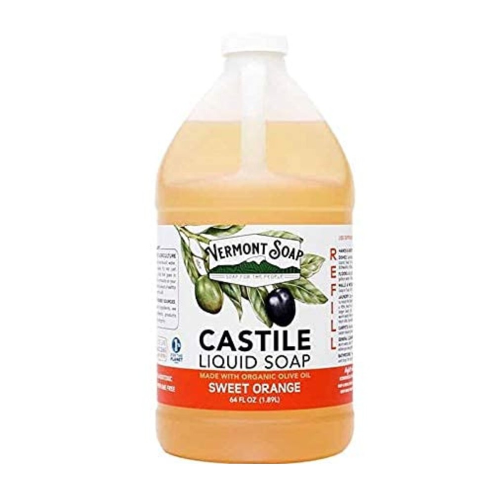 Vermont Pure Castile Soap Orange, Gentle Liquid Soap for Sensitive Skin & Natural Body Wash, Organic Hair Shampoo for Oily Hair, Aloe Castile Soap for Men & Women - 64 Oz
