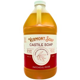 Vermont Castile Soap Patchouli Rose, Gentle Liquid Soap for Sensitive Skin & Natural Body Wash, Organic Hair Shampoo for Oily Hair, Aloe Castile Soap for Men & Women - 64 Oz