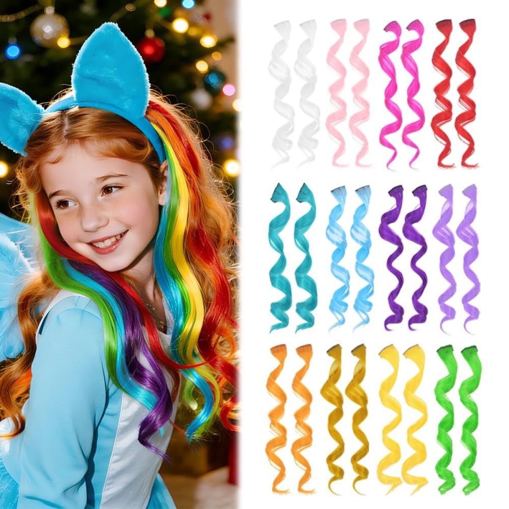 Dreamlover Colored Hair Extensions for Kids, Crazy Hair Day Accessories for Girls, 24 Pieces