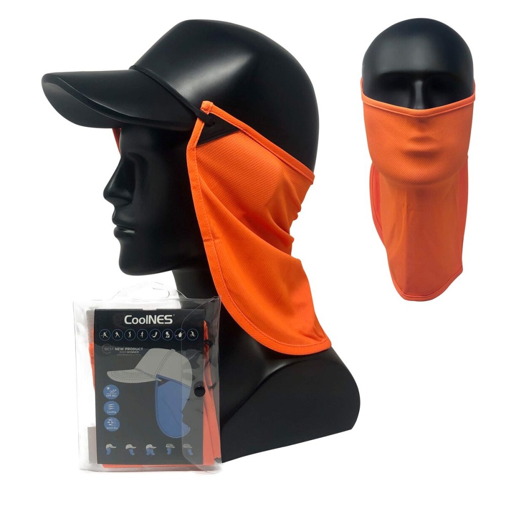 CoolNES - UV Sun Protection Neck Drape Adjustable Multifunctional 2 in 1 Face covering for Outdoor Fishing - Unisex Orange