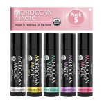 Moroccan Magic Organic Lip Balm 5 Piece Variety Pack Gift Set | Ultra-Hydrating Argan & Essential Oil Lip Moisturizer + Vitamin E | Smooth | Natural | Non-Toxic | Cruelty Free | 5 Pack